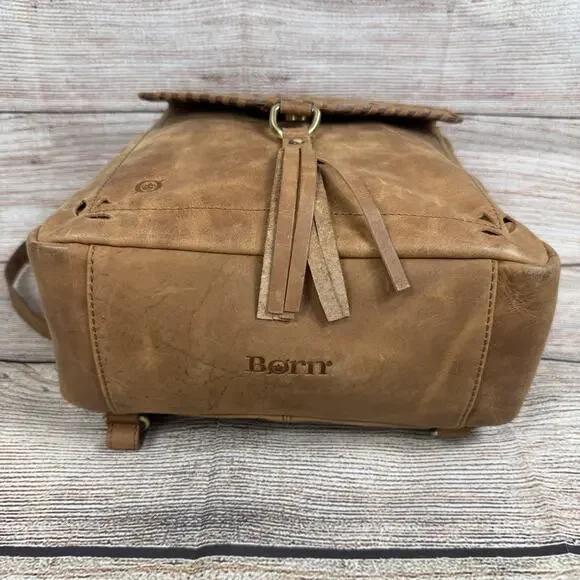 BORN Brown Leather Backpack Bag Distressed Bohemian Laser Cut Fringe Festival - Picture 9 of 16